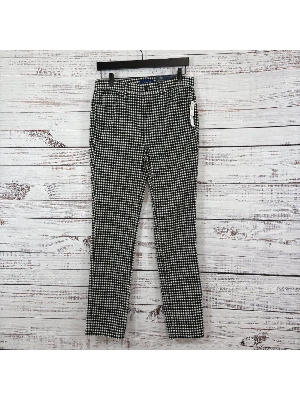 Talbots Black Gingham Plaid Corduroy High Waist Straight Leg Pants